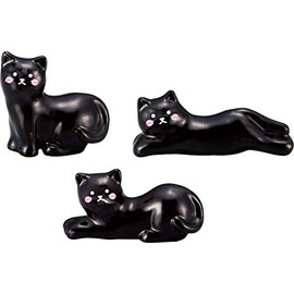 Sun Art SAN2397 Cute Tableware, Cat Kitchen Utensils, Black Cat (Set of 3), Chopsticks Rest