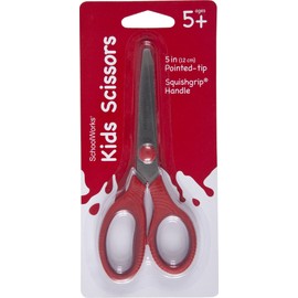 SchoolWorks 5 Inch Squishgrip Pointed-tip Kids Scissors, Assorted Colors (105580-1001)