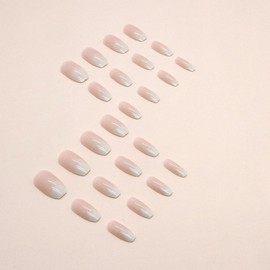 JUSTOTRY Pack of 24 Nude Plain Coffin Nails for Sticking, Medium, Pale Green French Press On Nails, Ballerina Artificial Nails, Fake Nails for Nail Art, Beautiful Fingernails for Sticking on for Women