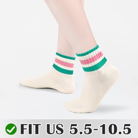 FIYIGO Novelty Striped Crew Socks for Women Men Retro Vintage Casual Athletic Sporty Breathable Cotton Ankle Socks for All Season -3 Pairs E