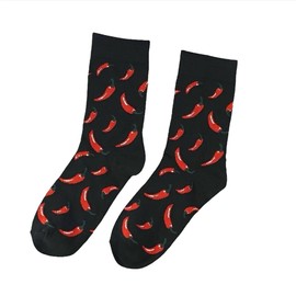 Colourful Socks with Motifs Funny Crazy Socks for Men and Women Gift Socks Unisex One Size UK 3-9 Crew Socks 1 Pair, Black Chili