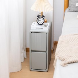 SOBIBO Narrow Nightstand, Solid Wood Night Stand for Small Spaces, Couch, Gray Color 7.87in Wide