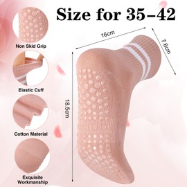 Apricitie 4 Pairs of Women's Non-Slip Socks, Stopper Socks, Yoga Socks with Handles, Pilates Socks, Long Grip Socks for Women and Girls, colourful