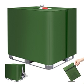 MaxEarn IBC Tank Cover, 420D Green Tarpaulin with Zipper, 120 x 100 x 116cm IBC Container Protective Cover, Waterproof Sun UV Protective for Outdoor 1000L IBC Rainwater Tank