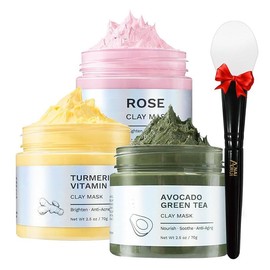 2.5Oz Turmeric Clay Mask - Green Tea Clay Mask - Dead Sea Minerals Mud Mask, Spa Facial Mask Set, Face Mask Gift Set For Women, Mom, Girlfriend - Color: Pink