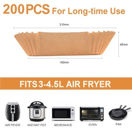 AiQInu Baking Paper for Hot Air Fryer, Airfryer Baking Paper, Round, 16 cm, Pack of 200, BPA-Free, Waterproof, Oil-proof, Parchment Paper, Liner, Airfryer Accessories for Hot Air Fryer, Oven,