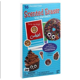16 Scented Valentine Classroom Exchange Cards with Scented Erasers Chocolate Edition