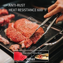 Eddeas Kitchen Tongs - 7 inch Heavy Duty Food Tongs, Ergonomic Gripï¼430 Superior Stainless Steel and Non-Slip Heat Resistant handle - Perfect for Cooking, Salad, Grilling, Barbecue,Dishwasher safe