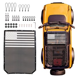 RERPRO Sunshade Compatible with 2021 2022 2023 2024 2025 New Ford Bronco 2 Door Sun Shade Bikini Top Roof Bimini Soft Mesh Net Exterior Accessories, Blocks UV Wind Noise, Black with America Flag