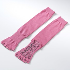 Verdancy Yoga Pilates Toe Socks with Grips for Women Knee Highs Non Slip Cushioned Over the Calf Socks for Barre Ballet (Pink)