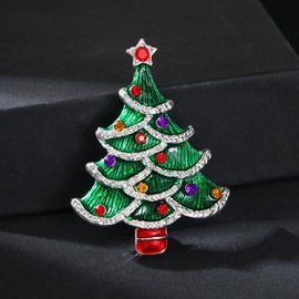 Christmas Xmas Rhinestone Brooch New Year Tree Star Snow Pin Badge Brooch Memorabilia Gift Decorations (Tree)