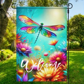 BlissYard Spring Flower Garden Flag 12x18 Double Sided Colorful Dragonfly Garden Flag Floral Yard Flags Spring Outdoor Decoration for Lawn Porch Garden Banner
