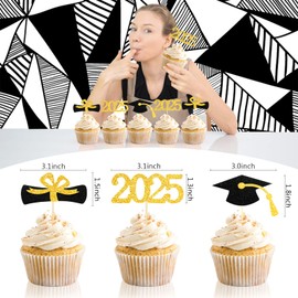 MEMOVAN 2025 Graduation Cupcake Toppers 48pcs Glitter Class of 2025 Cupcake Topper 2025 Congrats Grad Cap Diploma Cupcake Picks Grad Cap Food Appetizer Picks For 2025 Graduation Theme Party Supplies