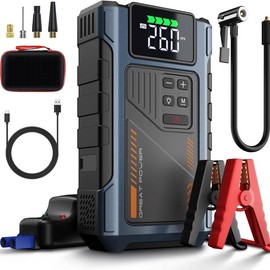 Geeneu Car Battery Charger Jump Starter with Air Compressor, 3000A Jumper Box for Car Battery Portable Booster Jump Pack, 12V Jumpstart Combo 150PSI Car Tire Inflator Air Pump(Up to 8.0L Gas/6.5L Diesel) Vehicle - Color: 3000A red.