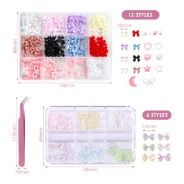 2 Boxes Of Nail Accessories, 1 Piece Of Tweezers, Bow Nail Art Accessories, Rhinestone Nail Accessories, Diy Nail Accessories Set