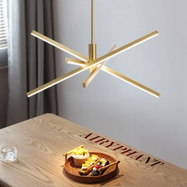 AIRYPHANT Gold Modern LED Chandelier, Dimmable 4 Lights Ceiling Pendant Lighting for Dining Room Living Room Kitchen Island Bedroom Foyer 3000K/4000K/5000K 3CCT Selective, 27.76in