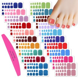 SILPECWEE 20 Sheets Toe Nail Polish Strips Glitter Solid Color Nail Stickers Adhesive Nail Wraps Manicure Kit with 1Pc Nail File