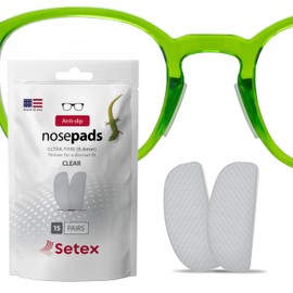 Setex Gecko Grip Ultra-Thin 0.6mm Anti Slip Eyeglass Nose Pads, (15 Clear Pair) USA Made, 2500 Innovative Microstructured Fibers per Nose Pad, 0.6mm x 7mm x 16mm