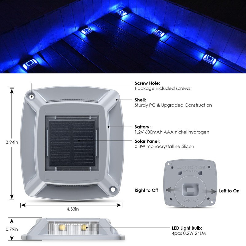 Solar Driveway Lights 16-Pack - 4 LED IP68 Waterproof Marine
