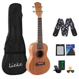 LIEKE Concert Ukulele 23 Inch Ukelele for Adults Beginner,Mahogany Carbon Strings Professional Ukulele Musical instrument Gift with Bag Strap Tunner