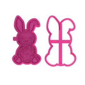 LissieLou Easter Rabbit Cookie Cutter and Stamp Easter Icing Stamp Fondant Embosser - Light Pink