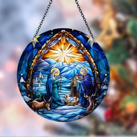 2pcs Christmas Nativity Sun Catchers for Windows Christmas Tree Santa Claus Suncatcher Christmas Hanging Ornaments Christmas Tree Decorations Ornaments for Christmas (2, Christmas Nativity 1)