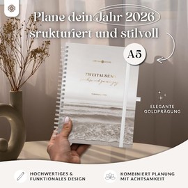 Lebenskompass Ring Binder Calendar 2026 Book Calendar A5 "Dune" - Beautiful Weekly Calendar & Diary 2026 - Sturdy Hardcover - Pocket Calendar 2026 - Book Calendar A5 + Many Extras