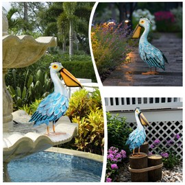 SUNREEK Metal Pelican Garden Statues, Light Blue Pelican Coastal Decor for Outdoor Yard Beach Lawn Patio Pool Display (Color-1)