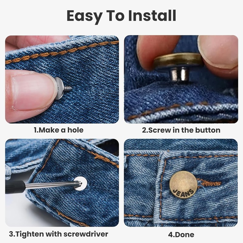 No-Sew Jeans Button Replacement Kit, 10 Sets Metal Snap Tack