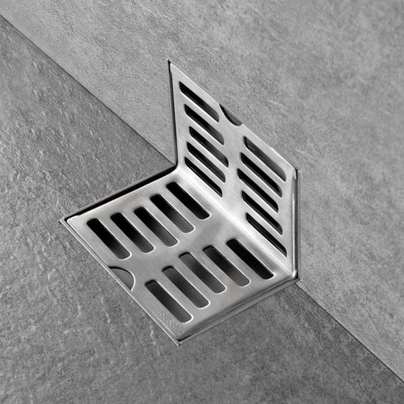 Pomya Corner Floor Drain, L Shaped, Stainless Steel, Silver, Rustproof,