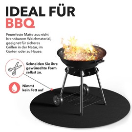 EVOCAMP Fireproof Underlay 1 x 1 m Heat Resistant up to 982 °C Black Fireproof Fabric Ideal as a Fire Protection Mat or as a Grill Mat, Heat Protection Mat Non-flammable, Fire Protection