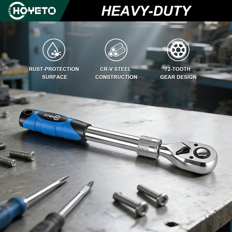 HOYETO 1/4" Extendable Ratchet Wrench, 72-Tooth Telescopic for Auto Repair