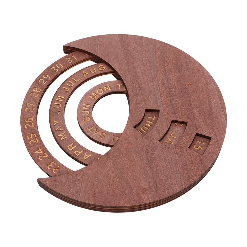Wooden Disc Calendar Dark Brown Rotatable Disc Natural Wood Vintage