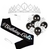Birthday Girl Sash and Rhinestone Tiara Kit, Silver Letter Black