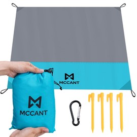 McCant Outdoor Pocket Blanket - 84 inch X 84 inch - Extra Soft Nylon Sand Free Beach Blanket - Waterproof Picnic Blanket with 4 Stakes and Corner Pockets - Sand Proof Mat for Beach, Camping, Festivals