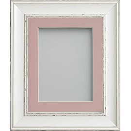 Frame Company Brooke Antique White Photo Frame, Pink Mount, 6x4 for 4x3 inch, fitted with perspex