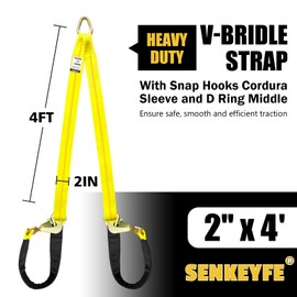SENKEYFE Axle V-Bridle Strap, 2" x 4' V Bridle Tow Strap 4700LBS, Axle Tie Down Straps with Snap Hooks Cordura Sleeve and Axle Straps, D Ring Middle, ATV Car Truck Recovery Tow Trailer Strap