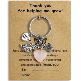 Teacher Appreciation Gift for Women - Thank You Rose Quartz Crystal Healing Stone Keychain - Best Teachers Day Gift Ideas for Daycare Preschool Teacher Cute Birthday End of School Year Gifts in Bulk