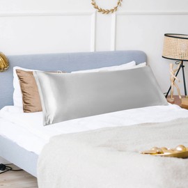 PiccoCasa Satin Body Pillowcase for Hair and Skin, Luxury Silk Satin Long Pillow Cover Smooth Soft Satin Body Pillow Cover with Zipper Closure Silver 4ft 6