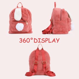 Jywmsc Cute Plush Rabbit Ears Backpack for Teen Girls Fluffy Fuzzy Kawaii Shoulder Bag Handbags School Bag Satchel,Pink