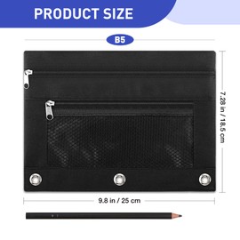 Pencil Pouch for 3 Ring Binder: 3 Ring Binder Pencil Case with 2 Zippers, Large Capacity Pencil Pouch Bulk Holder Accessories Clear Window Pencil Case Aesthetic Pencil Organizer Pockets 1Pack (Black)