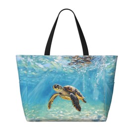 CHAOS MONKEY Women Large Beach Bag Flying Sea Turtle Print Sandproof Waterproof Travel Foldable Weekender Tote Bag for Pool Vacation Gym