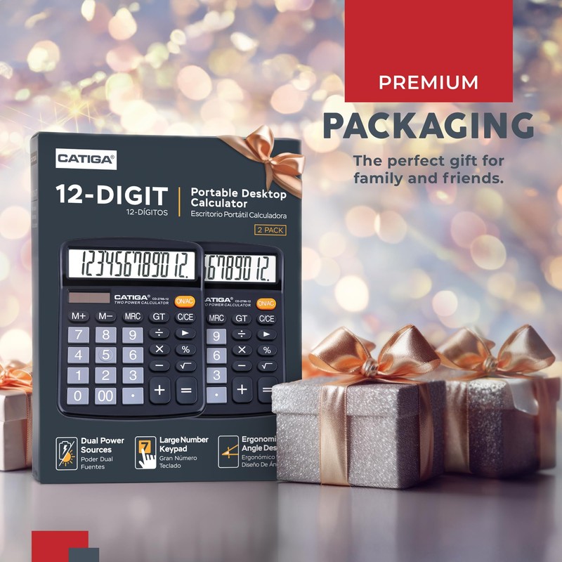 CATIGA Desktop Calculator (2 Pack) 12 Digit with Large LCD