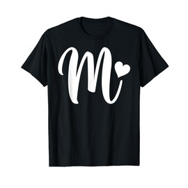 white letter M monogram initial minimalist heart graphic T-Shirt