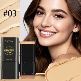 Base correctora en barra, base y corrector 2 en 1 de larga duración con brocha, cobertura completa cremosa para ojeras e imperfecciones, oliva hidrata