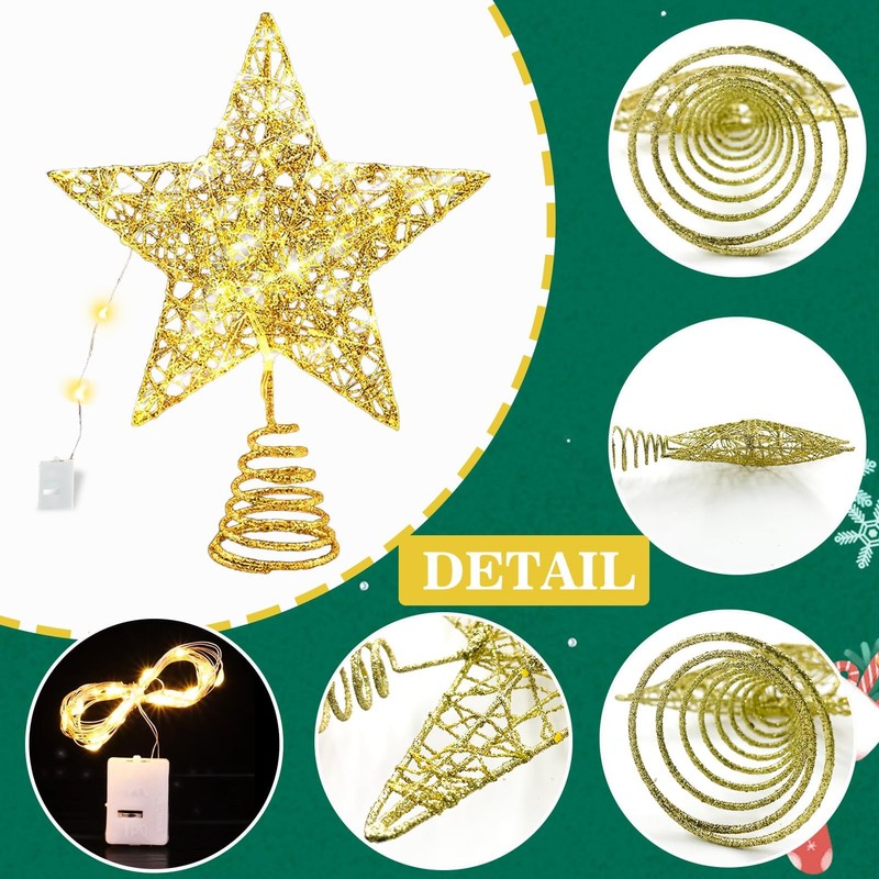 Christmas Tree Topper with 20 LEDs, Christmas Tree Topper Star,