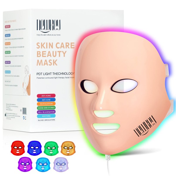 NEWKEY LED Face Mask Light Therapy, Red Blue Light Therapy Mask for Face Wrinkles Acne,7 Colors Led Mask Therapy Facial, Korea PDT Technology for Wrinkles I Acne I Pigmentation I Blemish