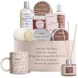 Lovery Birthday Gift Basket, Bath and Spa Gift Set for Women - Coconut Scent - Diffuser