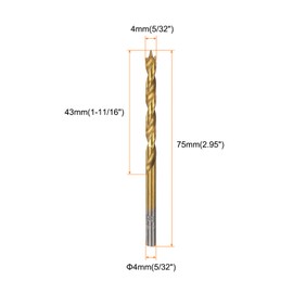 HARFINGTON Brad Point Drill Bit 4mm(5/32") Dia Straight Round Shank Drill Metric Brad Point Spiral Twist Drill Bits for Carpenter Woodworking Plastic Rubber, Golden