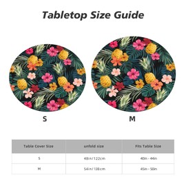 Gbuzozie Palm Leaves Hawaii Hibiscus Flower Tablecloth with Elastic Edge, Round Table Cover Washable Reusable Tropical Hawaiian Pineapple Table Cloths for Kitchen Dining Party, Small (Fits 40-44 in)